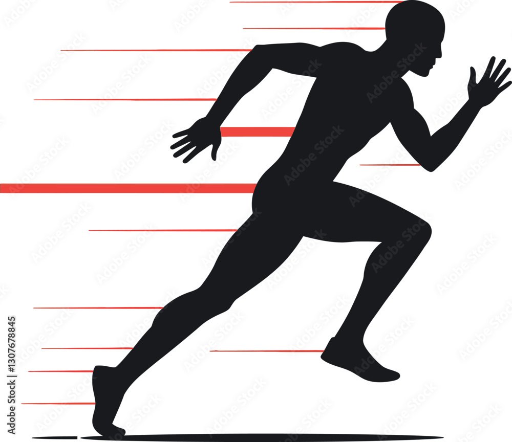 Poster dynamic athlete sprinting with speed lines in a minimal design style vector illustration