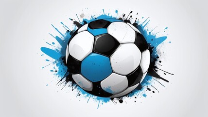 black grunge soccer ball on white and blue