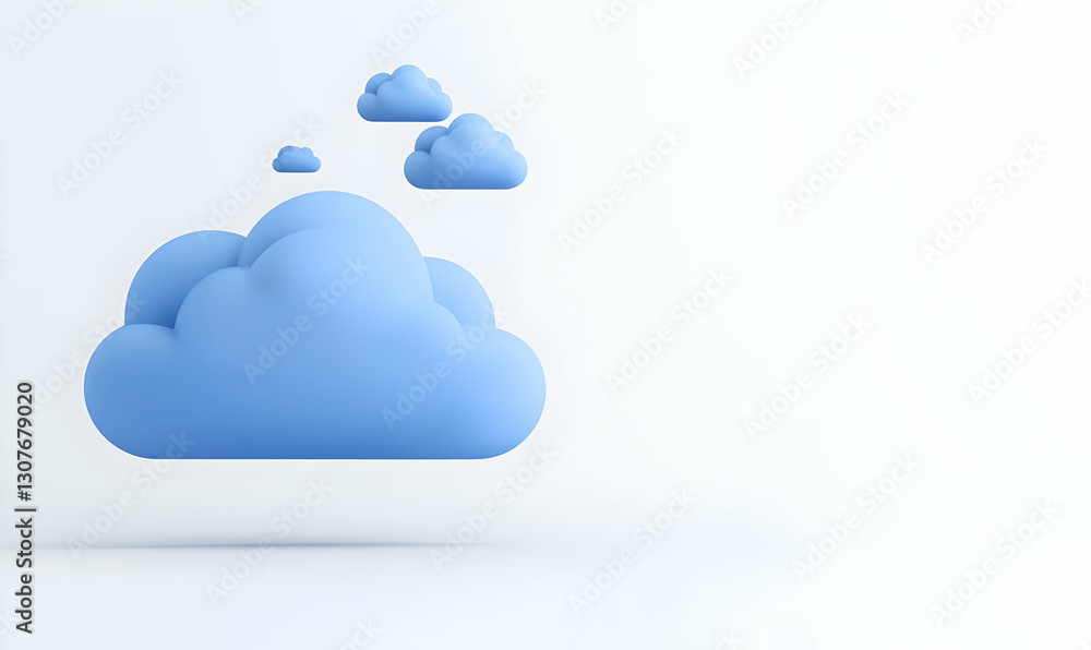 Poster soft blue clouds floating on white background for background use