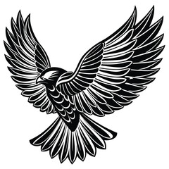 Bold Black and White Eagle Line Art - Vector Illustration,
Flying Hawk Tattoo Design - Monochrome Digital Artwork,bird's wing