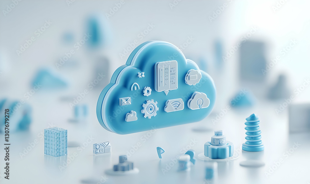Aufkleber cloud computing concept with various symbols in light blue color