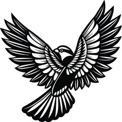Obraz premium Bold Black and White Eagle Line Art - Vector Illustration, Flying Hawk Tattoo Design - Monochrome Digital Artwork,bird's wing