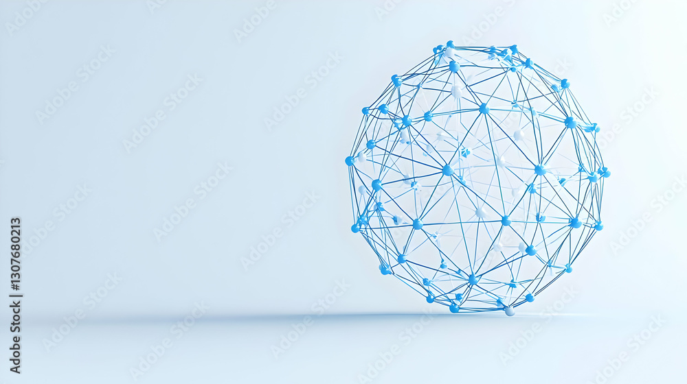 Poster abstract 3d structure of interconnected nodes and lines in blue