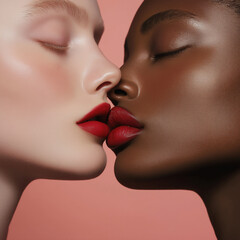 Obraz premium portrait of two young models with red lipstick