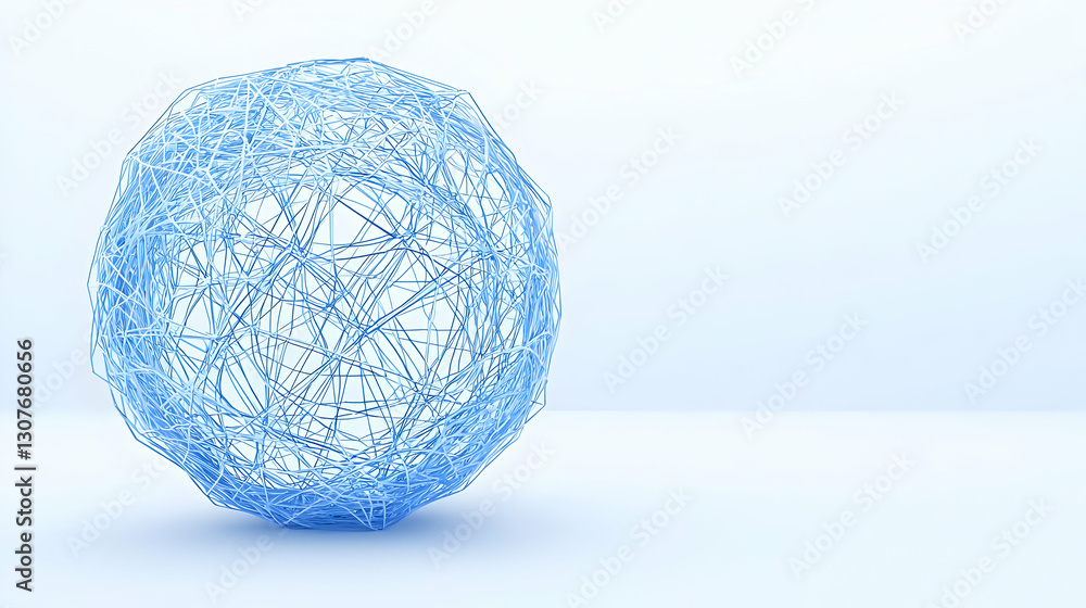 Poster abstract blue geometric sphere with intricate line design and depth