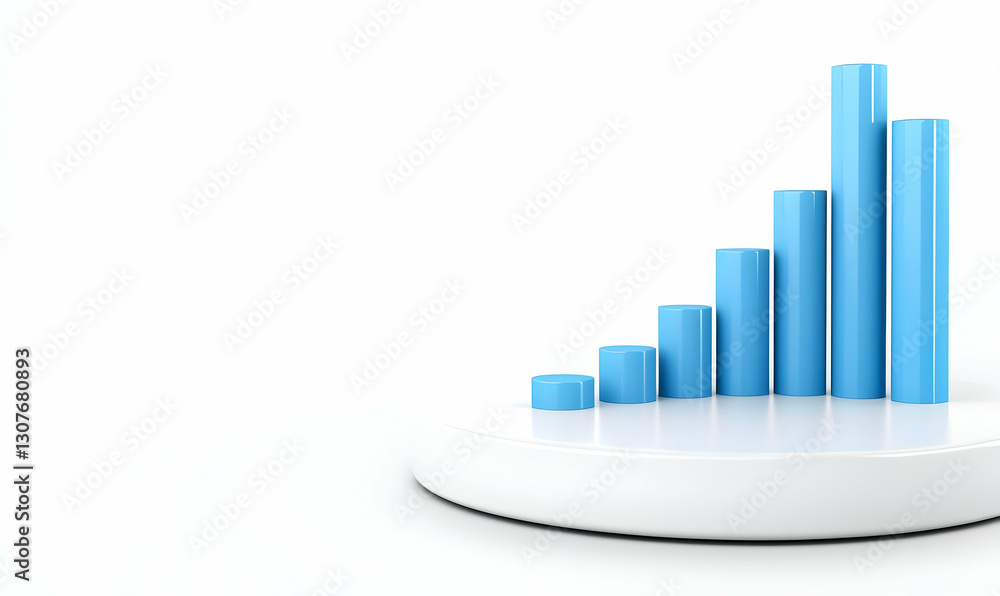 Poster blue bar graph displaying statistical growth and progress in analytics