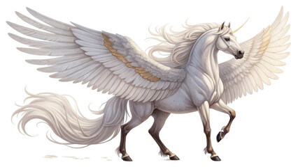 Obraz premium White Winged Unicorn Digital Painting Full Body, Isolated on Transparent Background, Fantasy Art, Mythical Creature, Digital Art, Unicorn