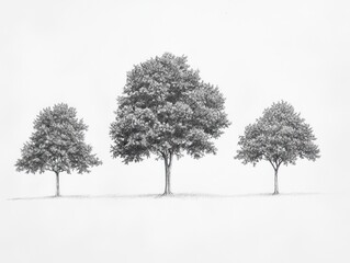 Three Trees Drawing - Landscape Sketch