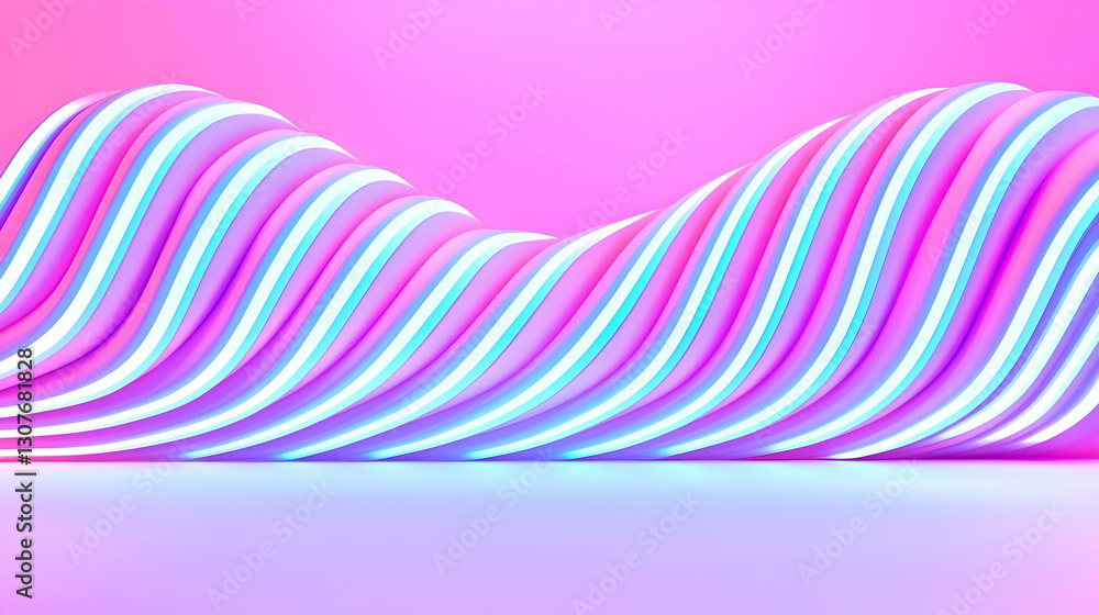 Poster abstract colorful wavy lines on soft pink background with glow