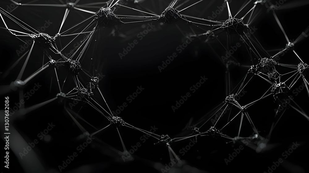 Poster abstract dark network structure with geometric connections and depth