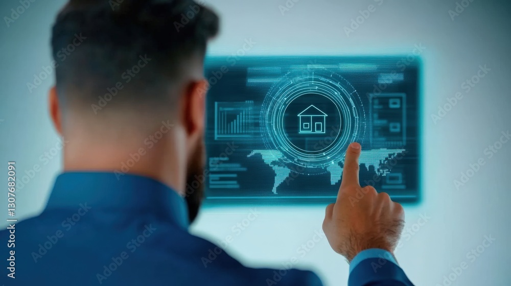 Poster innovative smart home control interface digital environment user interaction futuristic design close
