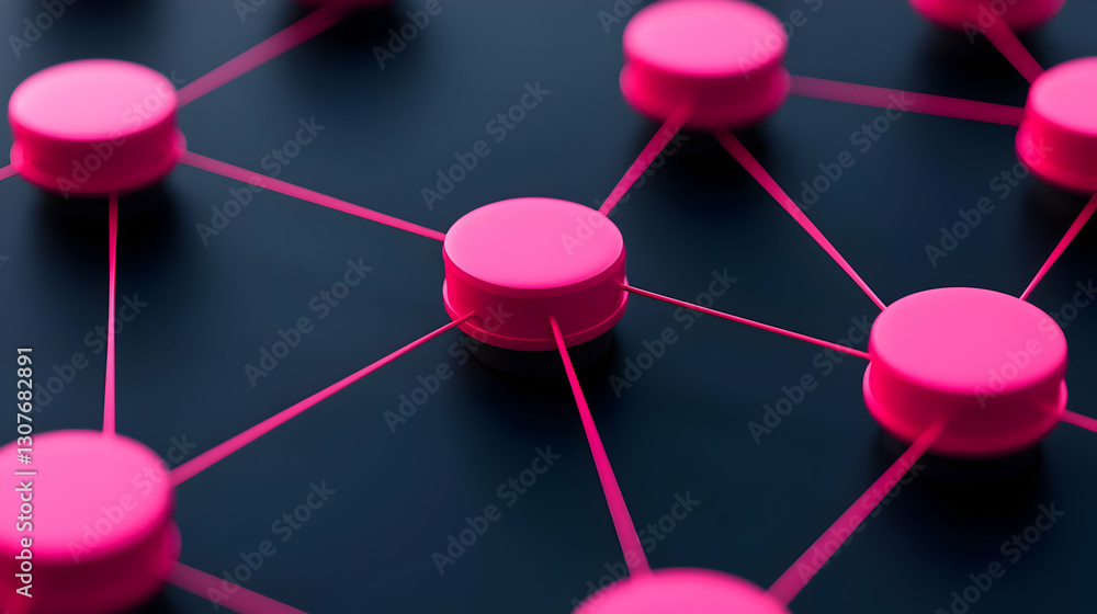 Poster abstract network connection with pink nodes and lines on dark background