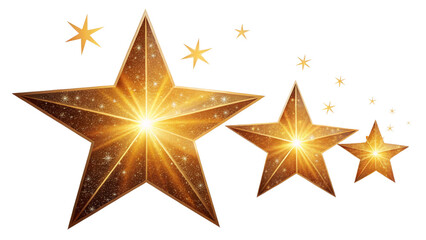 Obraz premium Golden Stars Composition Shining Starburst Effect, Isolated on Transparent Background, Christmas, Decoration, stars, sparkle, gold