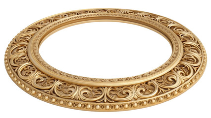 Gold Ornate Round Frame, Isolated on Transparent Background, 3D Render, Baroque Design, Ornament, Frame, Gold