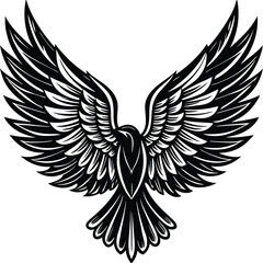 Bold Black and White Eagle Line Art - Vector Illustration,
Flying Hawk Tattoo Design - Monochrome Digital Artwork,bird's wing