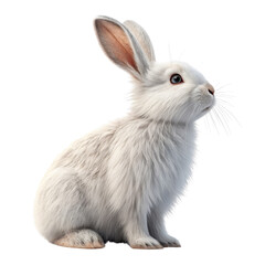 Obraz premium 3D Rendered White Rabbit, Sitting Pose, Isolated on Transparent Background, Cute Bunny, Fluffy Pet, Rabbit, 3D render, animal