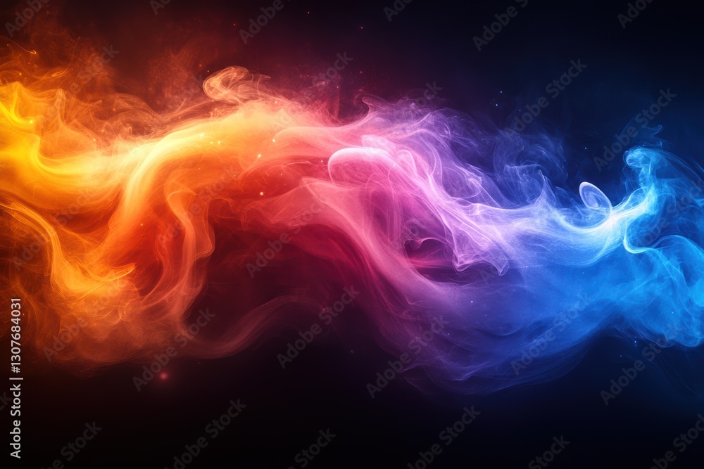 Poster abstract smoke swirling with vivid colors on a black background creating an artistic effect