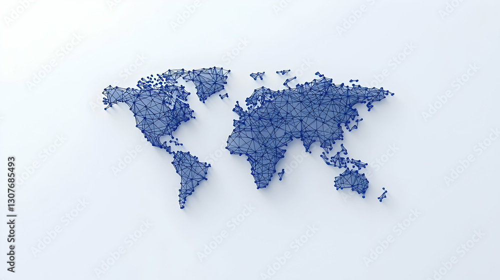 Poster geometric world map design with abstract network lines and dots