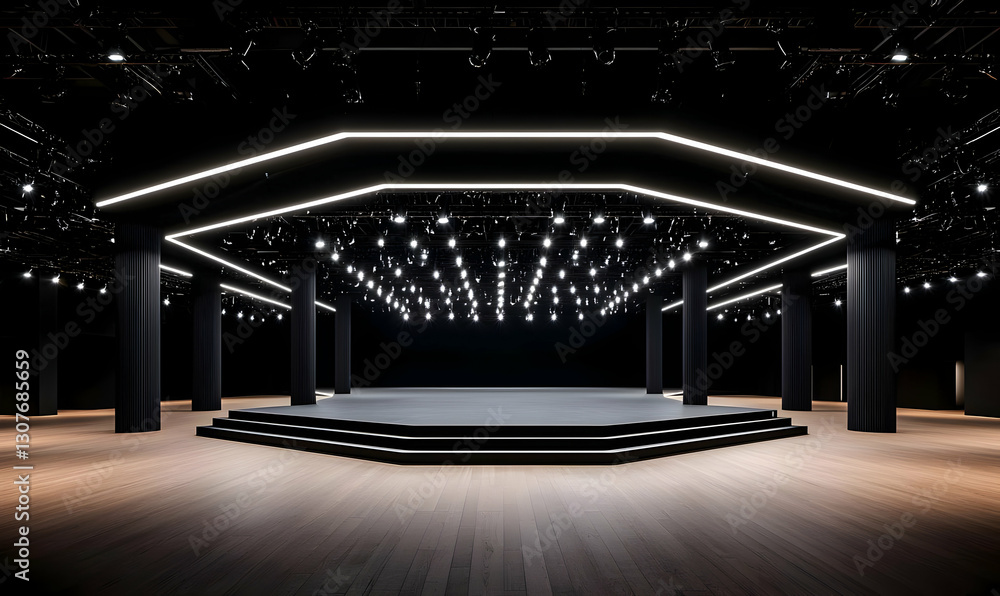 Poster modern event space with dynamic lighting and sleek design