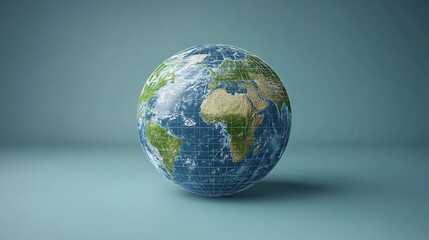 Fototapeta premium Detailed Earth globe subtly illuminated soft blue background. AI Generated