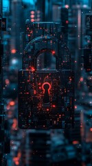 Futuristic digital padlock, cybersecurity concept.