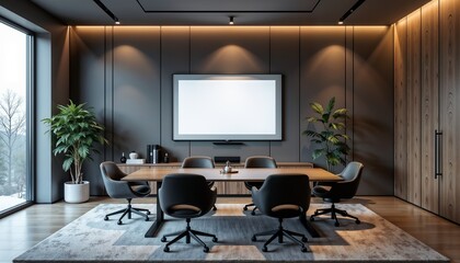 Modern conference room with sleek design and comfortable seating