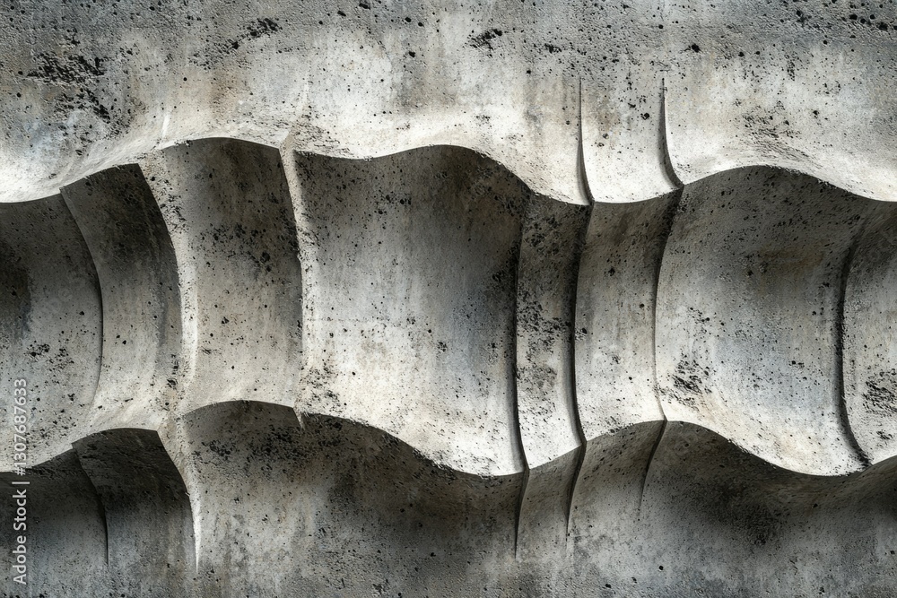Poster abstract wave-like pattern carved into a textured concrete surface.