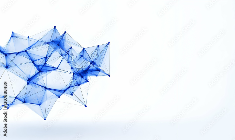 Poster abstract blue network design with connected nodes and lines