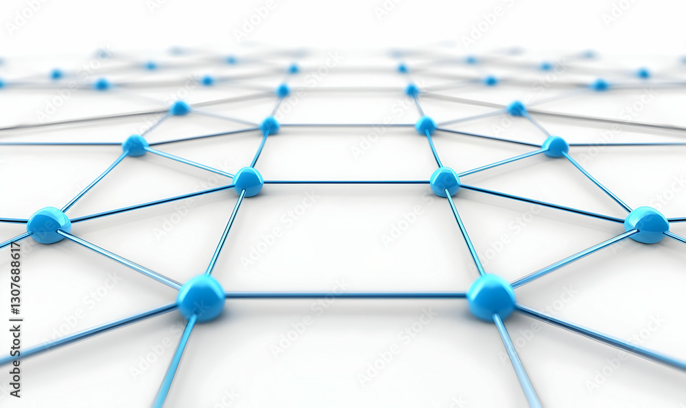 Poster blue molecular network structure on white background for science use