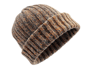 Warm knitted beanie hat in gray and orange colors, perfect for winter wear
