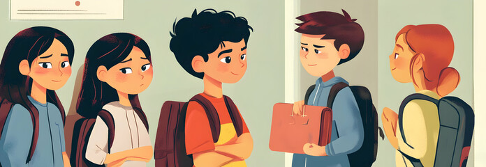 School harassment. Bullying experienced by children, teenagers within school setting, emphasizing impact on students' well-being, importance of addressing pervasive issue in educational environments.