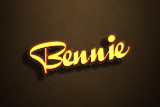 Yellow Neon Light Text Effect of name Bennie on Golden background.