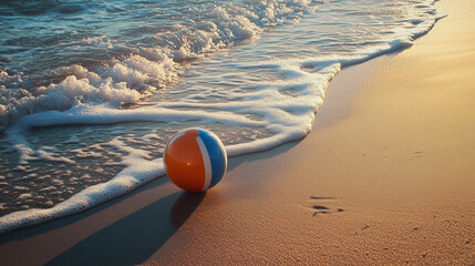 Obraz premium A beach ball rolling along a sandy shoreline, capturing playful summer vibes