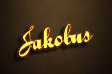Obraz premium Yellow Neon Light Text Effect of name Jakobus on Golden background.