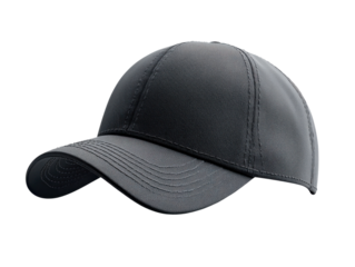 Black baseball cap with curved brim and stitched details