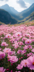 Fototapeta premium pink flowers in the mountains