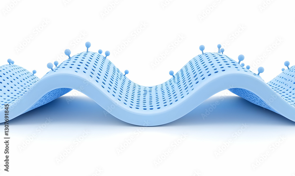 Poster blue wavy surface with dots representing texture and depth