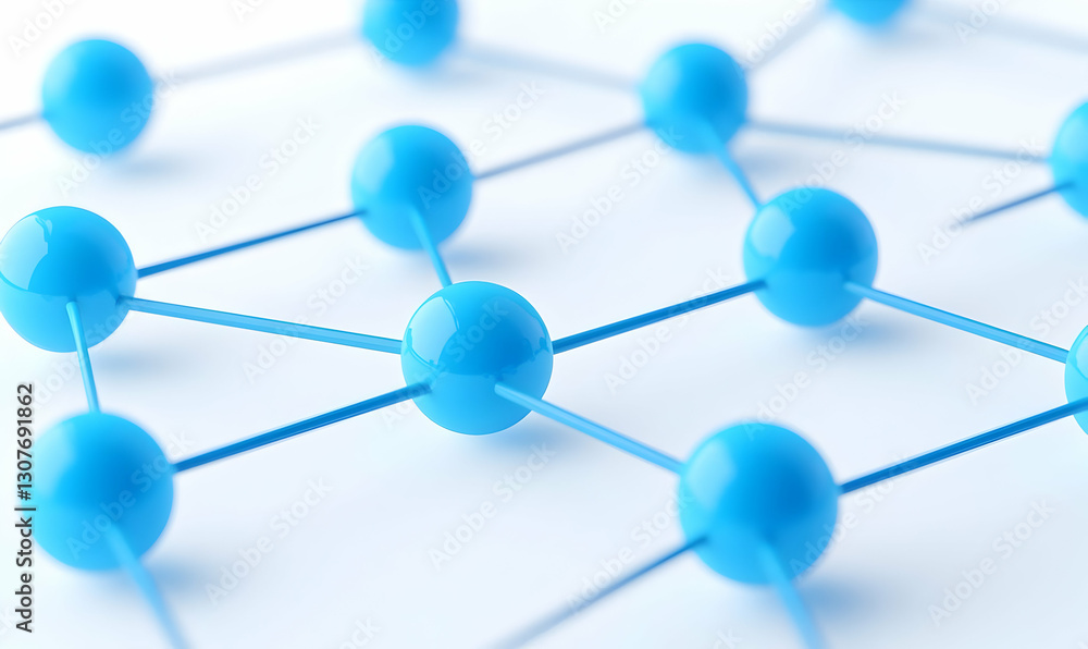 Poster blue molecule model with abstract structure in a scientific background