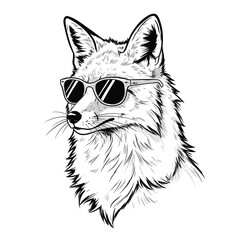 Cool Fox with Sunglasses - Funny Black and White Vector Cartoon