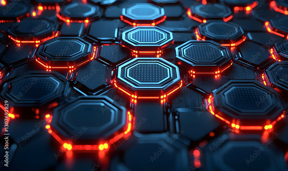 Poster abstract background with glowing hexagonal shapes and lights