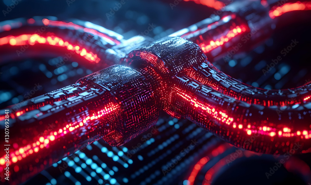 Aufkleber futuristic network connection with red light and digital elements