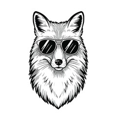 Cool Fox with Sunglasses - Funny Black and White Vector Cartoon