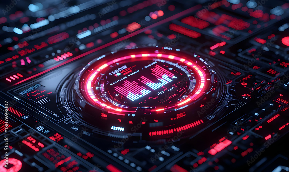 Aufkleber futuristic digital interface with data visualization and neon lights