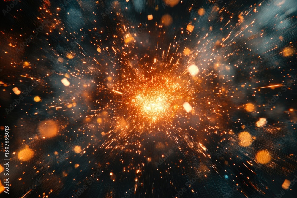 Poster a vibrant explosion of sparks radiating outwards, creating a mesmerizing display of light and energy