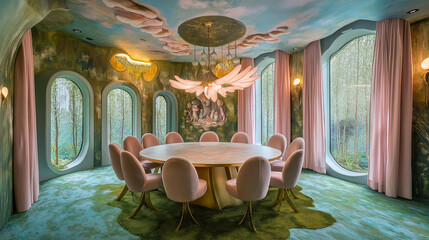 Fairy tale-themed magical conference room with enchanting decor fostering creativity and imagination