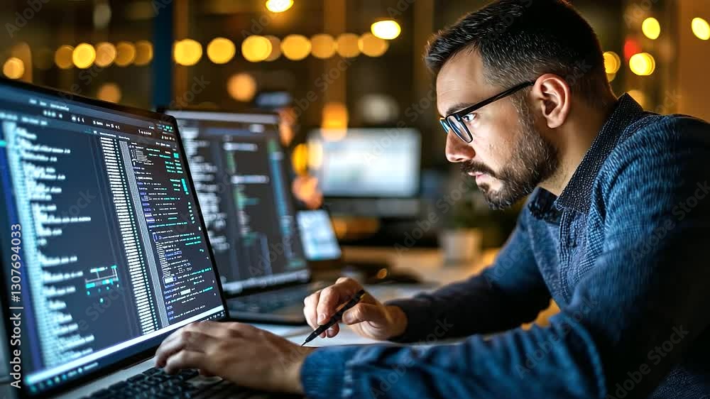 Poster expert analyzes data with machine learning to drive digital transformation insights.