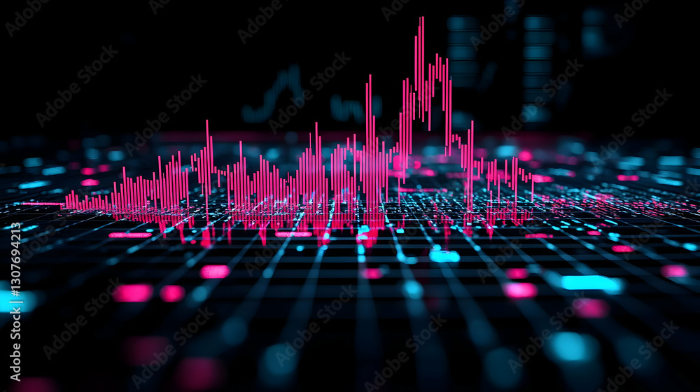 Poster digital finance graph with data visualization in neon colors