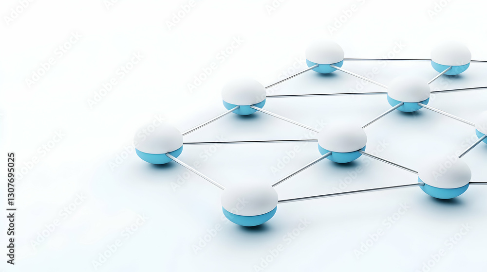 Poster abstract connection network with spheres and lines over white background