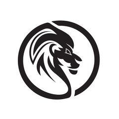Naklejka premium A bold, stylized logo of a lion's head, set within a circle.
