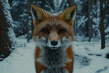 Fototapeta premium Winter Fox: A Serene Portrait in a Snowy Forest